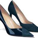 Coutgo Womens Pointed Toe High Heels Pumps Patent Suede Stiletto Heel Slip on Office Party Wedding Dress Shoes, 8, Navy