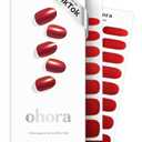 ohora Semi Cured Gel Nail Strips (N Red Chrome) - Red, Chrome, Works with Any UV/ LED Lamps, Salon-Quality, Long Lasting, Easy to Apply & Remove - Includes 2 Prep Pads, Nail File & Wooden Stick