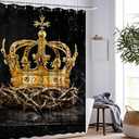King Crown Shower Curtain Black and Gold Bathroom Decor with 12 Hooks 72x72 Inches