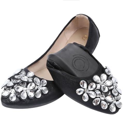 KUNWFNIX Women Ballet Flats Rhinestone Wedding Ballerina Shoes Foldable Sparkly Comfort Slip on Flat Shoes 44