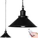 1 Pack Black Portable Battery Operated Hanging Light, Rechargeable Wireless Outdoor Pendant Light with Remote, Battery Powered Chandelier Lantern Fixture for Indoor Outdoor Gazebo Porch Patio