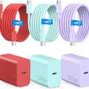 Compatible with iPhone 17 16 15 Fast Charger,Type C Charger Block,USB C Wall Charger Block with 3Pack 10ft USB C to C Charging Cable Compatible with iPhone 17/16/Pro/Plus/15/Pro/Pro Max,Samsumg Galay (red-purple-green)