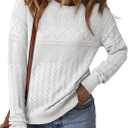 SHEWIN Fall Sweaters for Women Casual Crewneck Long Sleeve Crochet Pullover Tops Sweater (XX-Large, White)