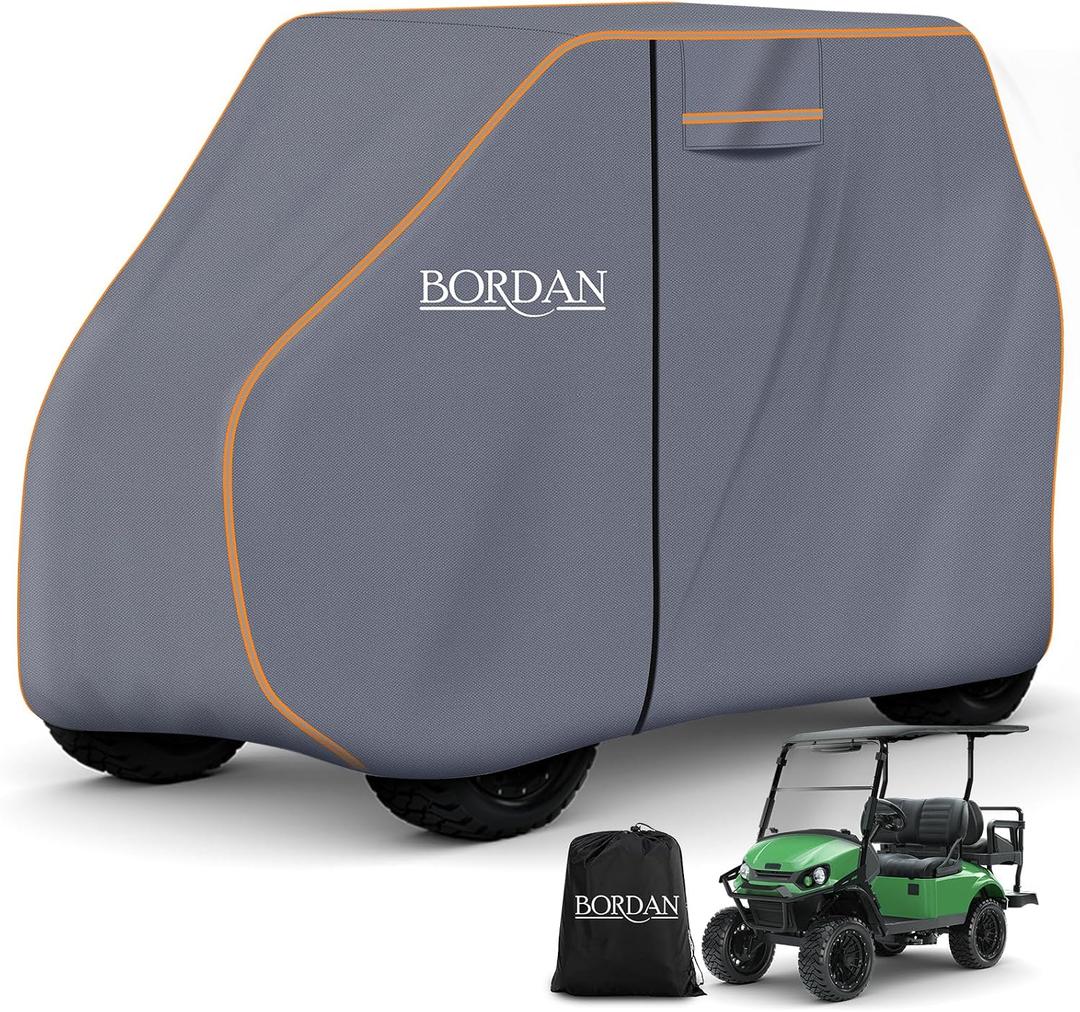 Heavy Duty Golf Cart Cover for 2/4/6 Passengers with Orange Reflective Strips, Universal Golf Cart Covers for EZGO Club Car Yamaha Waterproof All Weather Dust Sun UV Protection with Storage Bag