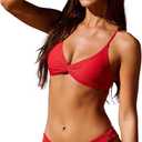 BERLOOK Women's Twist Backless Criss Cross Back Bathing Swimwear Cheeky Bikini Top (Red) Medium