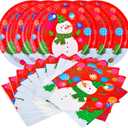 Gatherfun Christmas Party Supplies Christmas Snowman Disposable Paper Dinner Plates and Napkins for Party decorations, Serve 20