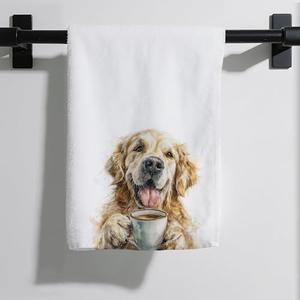 Eieanao Funny Golden Retriever Coffee Gifts Hand Towel for Kitchen, Golden Retriever Microfiber Dish Tea Towel, Funny Goldens Kitchen Towels for Kitchen Bar Decor, 16x24 Inch