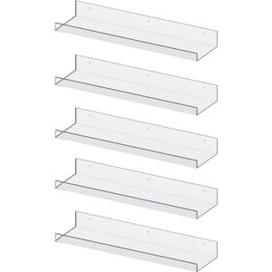 RLAVBL Pack of 5 Acrylic Shelves, 15" Floating Wall Shelves for Bedroom, Living Room, Bathroom, Kitchen Storage