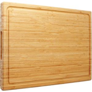 Extra Large XXXL Bamboo Cutting Board 24 x16 Inch, Largest Wooden Butcher Block for Turkey, Meat, Vegetables, BBQ, Over the Sink Chopping Board with Handle and Juice Groove, Thickness 1.25"