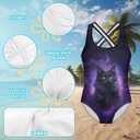 Girls Swimsuit Size 7-8Fancy Girls' Swimwear Crew Neck One Piece Swimsuits for Boating Trips (Black), 7-8