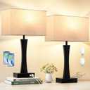 Bedside Lamps for Night Stands - 3 Way Dimmable Table Lamp for Bedroom with USB C+A Ports,Modern Bedside Lamps Set of 2, Touch Lamps for Nightstands(Cream)