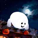 JOYIN Halloween Inflatable Outdoor Decorations, 4.5ft Inflatable Cute Ghost Decoration Lying On The Roof with LEDs, Halloween Blow Up Yard Decor for Parties Roof Decor White