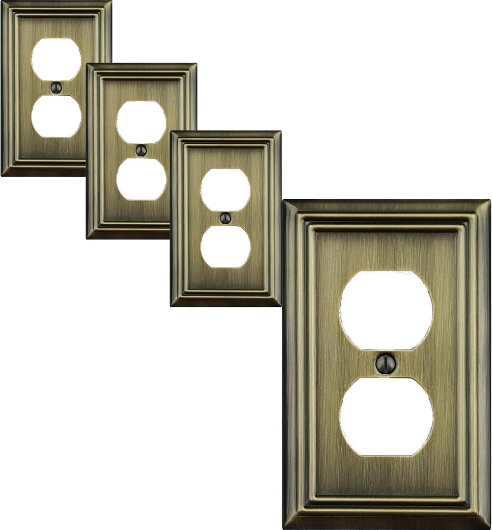 Single Duplex Outlet Cover Plate, 4- Pack Antique Brass Adler Metal Wall Plate 1 Gang, for Light Switch Cover, Receptacle Light Switch, Switch Cover Decorative Wallplate, Durable