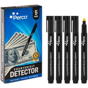 2 x Perco Counterfeit Money Detector Pen (5 Pack) - Easy to Use and Reliable Universal Currency Fake Bill Checker for Personal & Commercial Use - Ensures Authenticity & Prevents Fraud