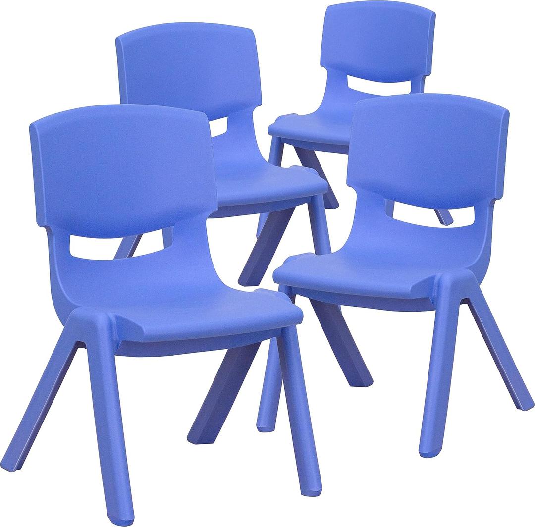Flash Furniture Whitney 4 Pack Blue Plastic Stackable School Chair with 10.5'' Seat Height, Set of 4