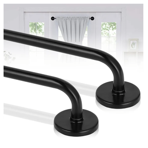 2 Pack Magnetic Curtain Rod for Metal Doors, French Door Curtain Rods Adjustable from 17 to 30 Inch, 3/8 Inch Diameter, Magnetic Cafe Curtains Rod, No Tool and Easy Installation, Black