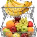 Sorbus Fruit Basket Display Stand, 2-Tier, for Vegetable, Fruit & Bread Counter Storage for Kitchen, Bathroom, Rectangular Antique Metal (Silver)
