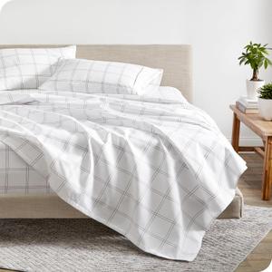 Bare Home Queen Sheet Set - Luxury 1800 Ultra-Soft Microfiber Bed Sheets - Double Brushed - Deep Pockets - Easy Fit - 4 Piece Set - Bed Sheets (Queen, Modern Plaid - White/Grey)