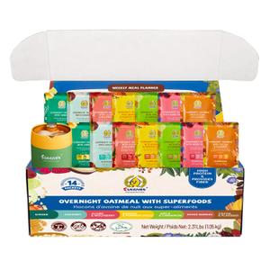 SUNGIVEN High Protein Overnight Oats with Container - 7 Flavors Low Sugar High Fiber Instant Oatmeal Health Breakfast Snacks for Gym Office School Trip Kids with Superfoods, 14-Packs, 37 oz (EXP 06/18/26)