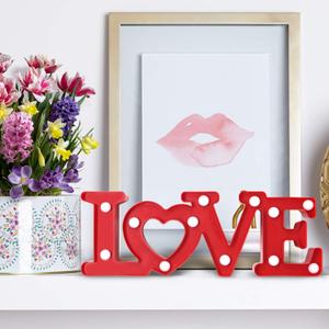 Love Sign with Lights - Valentines Day Decoration - Love Marquee Letters - Romantic Lighted Table Top Decor for Wedding & Home - Red - CHEERIN, 11.8 inches x 4.1 inches