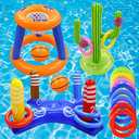 Gemle Pool Toys Games Set,Pool Basketball Hoop Inflatable Cross Ring Toss Game and Inflatable Cactus Kids for Teens Adults and Family (3 Set Water Toys), Pac of 2