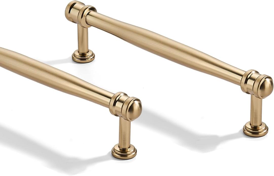 2 Pack 6 inch(152mm) Center to Center Brushed Brass Cabinet Pulls Solid Cabinet Hardware Heavy-Duty Drawer Pulls Kitchen Handles for Cabinets Cupboard Handles
