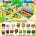 Farm Animal Magnetic Building Blocks Travel Toys, 35PCS Magnetic Cubes for Kids 3-8, Portable STEM Building Tiles with Metal Storage Box, Toddler Learning Toys for Ages 3-5Fun Gifts, Classroom Prizes