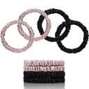 22 Momme Pure Mulberry Silk Scrunchies, Silk Hair Ties Elastics for Hair Sleep, Hair Care and No Damage, 4 PCS (Black*2+Lotus Pink*2)