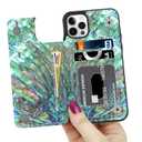 LETO for iPhone 12 Mini Pro Case,iPhone 12 Mini Case,Flip Folio Leather Wallet Cover with Fashion Flower Designs for Girls Women,Card Slots Kickstand Protective Phone Shell Green Oyster Shell