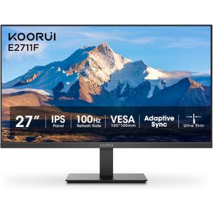 KOORUI 27 Inch Monitor, Full HD 1080P 100Hz Computer Monitor, IPS Display, HDMI, VGA, 4ms Response Time, 100 x 100 mm VESA Mountable, Frameless, Ergonomic Tilt, Black