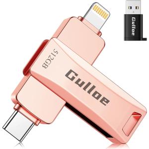 Gulloe 512GB Flash Drive Intended for iPhone, Plug and Play, No Application Required, Memory Stick Storage for Photos and Videos Backup, Compatible with iPhone iPad Android PC (Rose Gold)