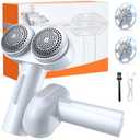 TORRAS Dual-Head Fabric Shaver, Longest Durability & 50ml Large Capacity Rechargeable Lint Removers to Remove Pills, 6-Leaf Blades Defuzzer, Electric Shaver for Clothes Couch Furniture, Pearl White