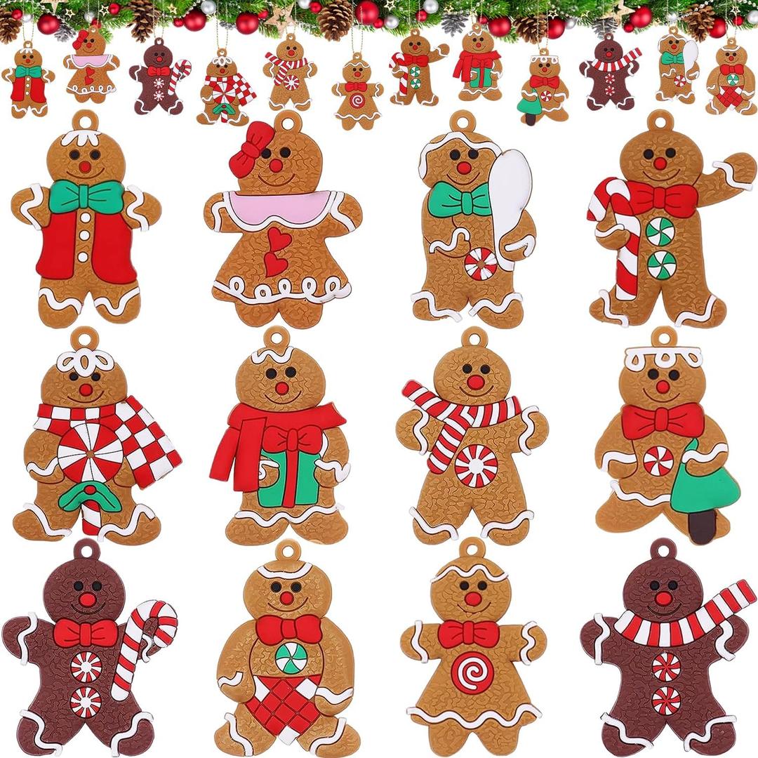 Gingerbread Man Ornaments 12pcs Gingerbread Christmas Decorations for Tree, Cute Hanging Plastic Gingerbread Figurines Ornaments for Christmas Tree, Home Decor Living Room Kids Birthday Party Supplies