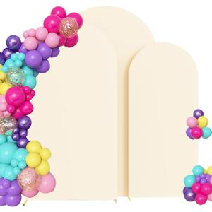Set of 3 Arch Backdrop Cover Spandex Fitted Wedding Arch Covers,Round Top Double-Sided Chiara Arch Covers for Party Wedding Birthday Ceremony Event Banquet Decoration(6ft,6.6ft,7.2ft Beige)