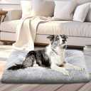 Dog Bed for Large, Medium, Small Dogs Breeds,Soft and Comfortable Dog Bed Mats, Washable Plush Dog Cage Mat, Deluxe Plush Anti-Slip Pet Beds Mats, Fluffy Kennel Pad, Grey 40 X 28 in (40"L x 28"W x 4"Th)
