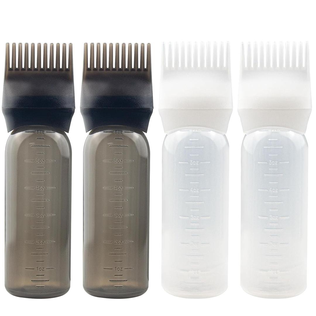 4 PCS Root Comb Applicator Bottle, Oiling & Dye Shampoos Hair Salons - 6oz (2blk+2wh)