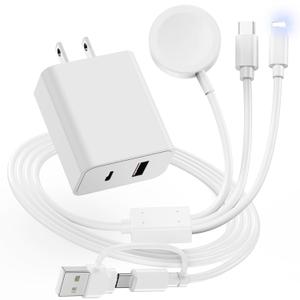 3 in 2 Multi Charging Cable for Watch Charger USB C Cable Watch Charger USB C/A Fast Compatible with Ultra/Series 10/9/8/7/6/SE2/5/4/3/2 & Galaxy S23-4FT
