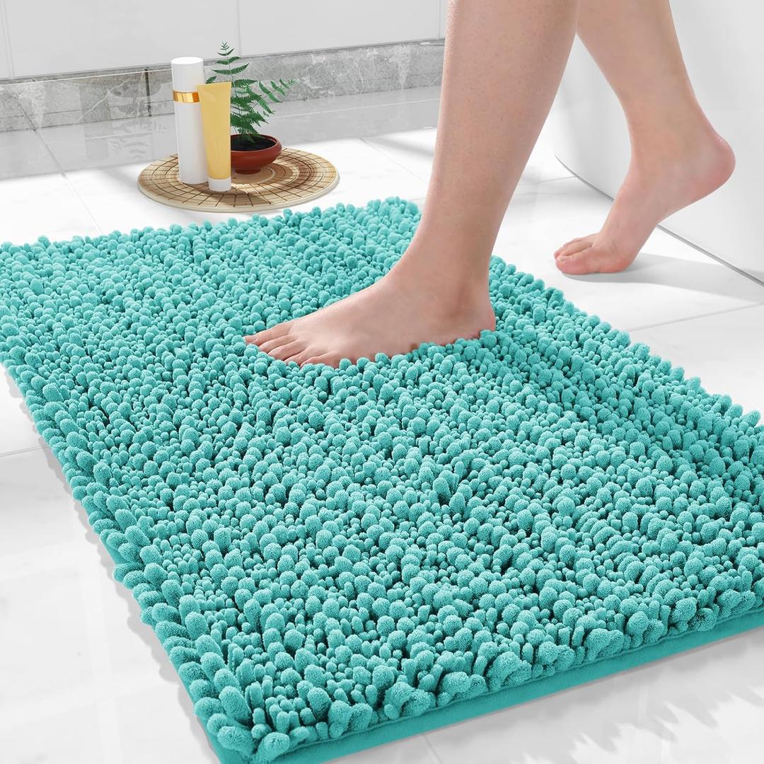 Yimobra Bathroom Rug Mat 24" x 17", Extra Soft Non Slip Absorbent Water Bath Rug, Quick Dry Machine Washable Chenille Shaggy Shower Mat, Bath Mat for Bathroom Floor, Home Decor Accessories, Lake Blue