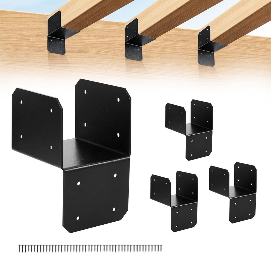 4-Pack 4x4 Post Cap Tie Bracket, Heavy Duty Carbon Steel Black Powder Coated Post to Beam Connector for Pergola Gazebo Deck Patio, Includes Screws & Easy to Install