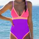 popvil One Piece Swimsuit 2025 Tummy Control Women Bathing Suit Shapewear Swimsuits Slimming Neon Cute Tie Back Swimwear (M)