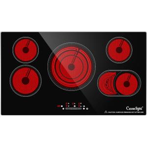 36 Inch Electric Cooktop 5 Burner, 9200W Built-In Ceramic Radiant Stove Top, 240V Hardwired, Works with All Cookware, Touch Control, Timer, Child Lock, Easy Clean Glass Surface