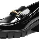 DREAM PAIRS Women's Platform Chunky Loafers (11, Black-Pat)