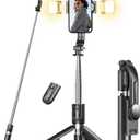Selfie Stick Tripod with Light, 45'' Selfie Stick with Wireless Remote, Portable Phone Tripod Compatible with iPhone 16/15 Pro Max/15/14 Pro/14/13, Samsung S22/ S23 Ultra/Android Smartphone