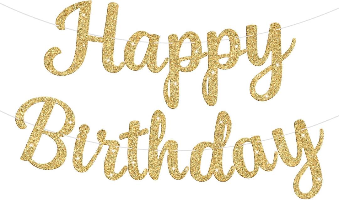 Glitter Happy Birthday Banner Sign Birthday Garland Wall Door Banners Flag for Women Men Boys Girls Party Backdrop Decorations Gold