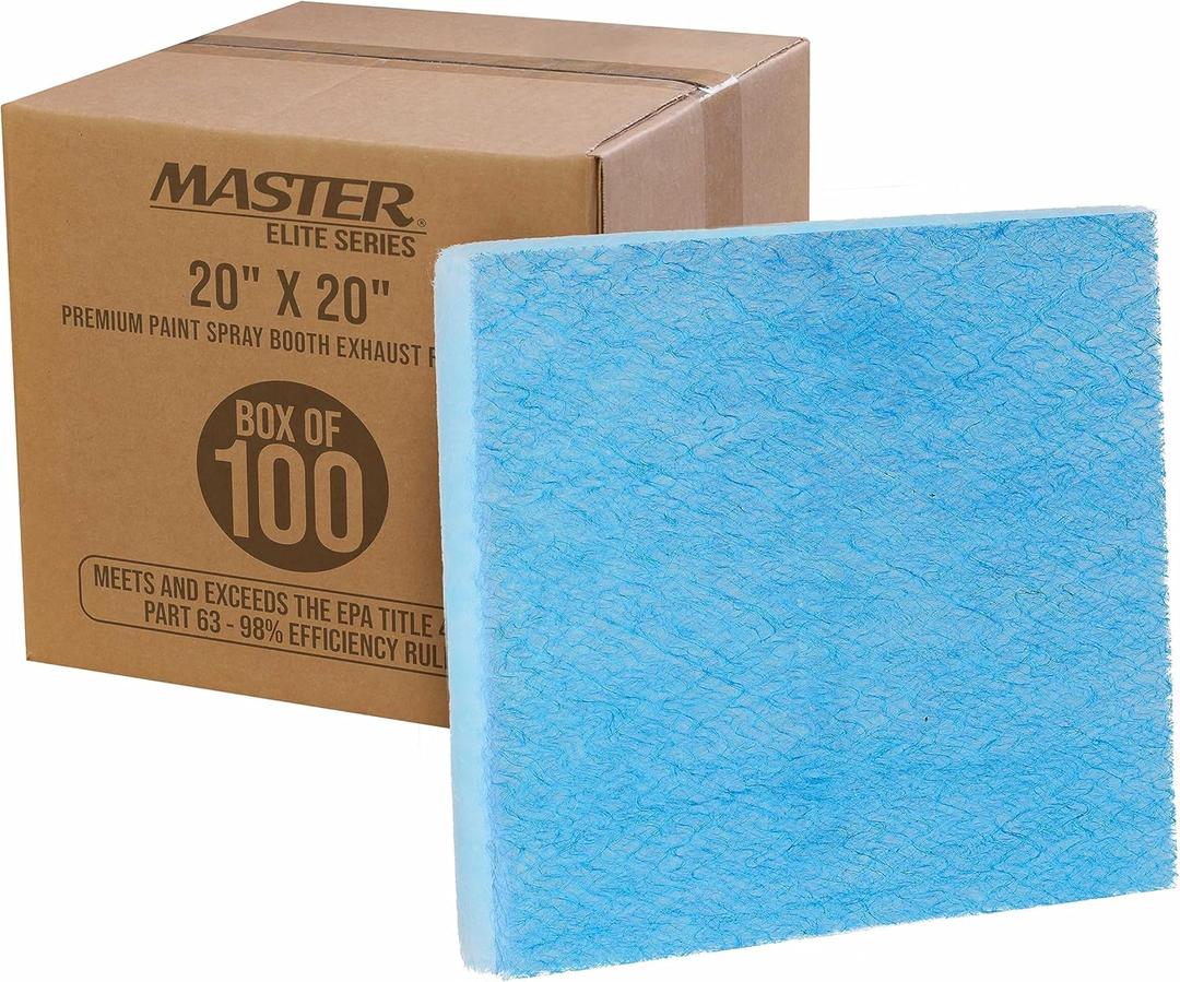 Master Elite Premium Paint Spray Booth Exhaust Filter Pad 20" x 20", Box of 100-18 Gram Fiberglass Paint Arrestors - Captures Traps Overspray Particles in Auto Car Autobody Refinish Booths