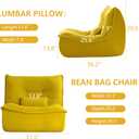 Bean Bag Chair for Adults, Single Lounge Chair with Lumbar Pillow, Comfy Floor Sofa with High-Resilience Foam, Lazy Accent Chair for Living Room, Bedroom, Apartment, Or Reading Corner, Yellow, 2 ft 7.5 in x 3 ft 2.5 in x 2 ft 3.5 in