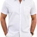 J.VER Mens Short Sleeve Dress Shirts Wrinkle Free Casual Button Down Shirt Summer Stretch Formal Shirt with Pocket (White, M)