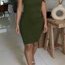 HBQ Women's Sleeveless Ruched Bodycon Midi Dress Stretch Crew Neck Fitted Tank Dress Casual Party Club Wear (Green, XXL)