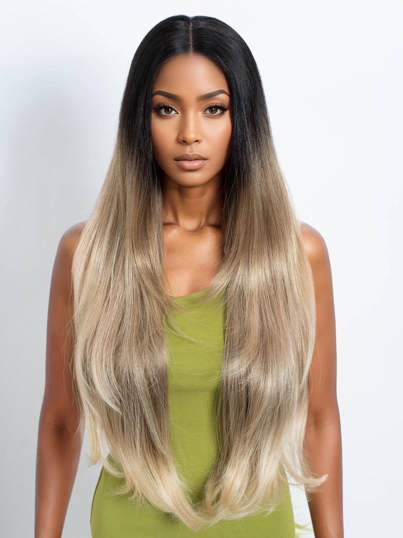 NOBLE Long Layered Wig With Curtain Bangs Deep Part Lace Front Wigs for Women Suitable for Everyday Wear