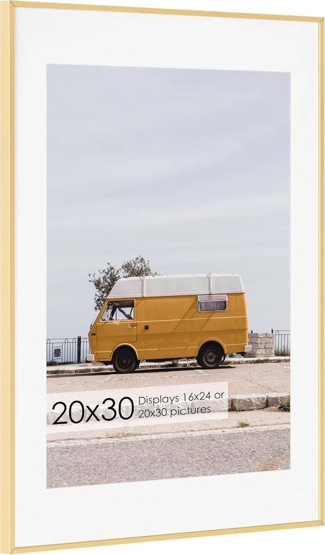 20x30 Metal Picture Frame with 16x24 Mat, Brushed Aluminum Finish, Tempered Glass Front, and Attached Hanging Hardware - Versatile Wall Display Frames for Vertical or Horizontal Orientation(Rose Gold,